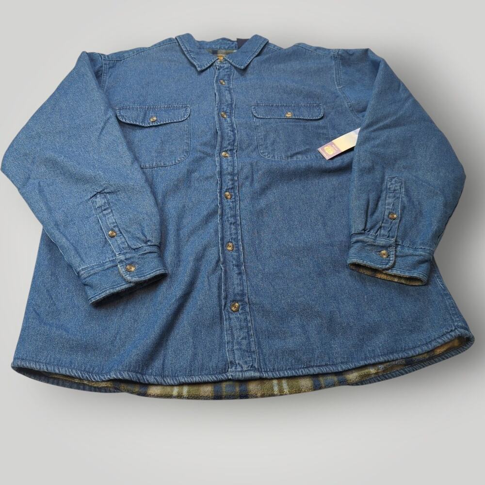 Vintage NWT Fleece Lined Route 66 Shirt Shacket Mens L Blue Denim 90s Blue Jean